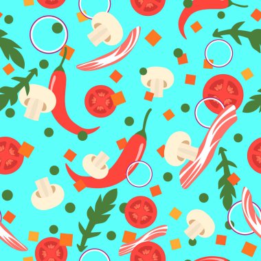 Gıda dilimleri ile Seamless modeli. Vektör tasarım öğeleri