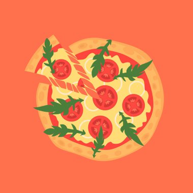 Sıcak pizza dilim peynir erime ile. Margherita vektör çizim