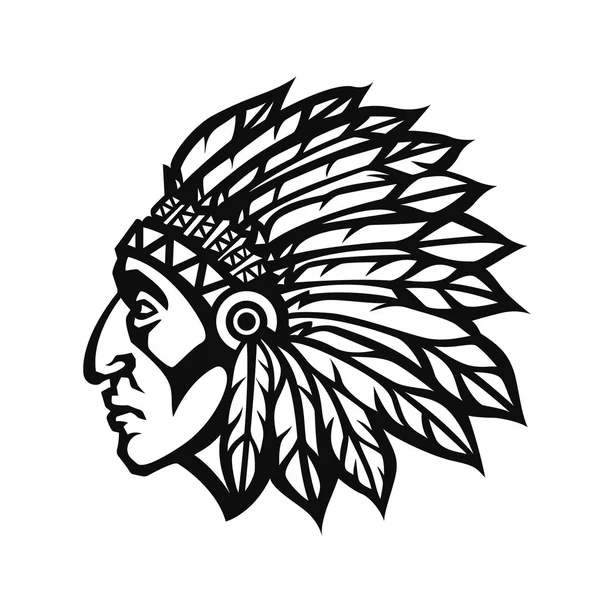 Native American Indian Chief huvud profil. Maskot sport team logo. Vektorillustration — Stock vektor