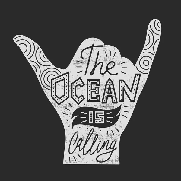 Sörf el vektör Illustration. Beyaz izole siluet. İlham alıntı. Yazı tasarımı. Tipografi