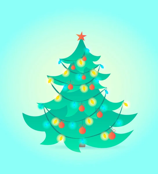 Christmas tree on blue background. Vector illustration. — Stock Vector