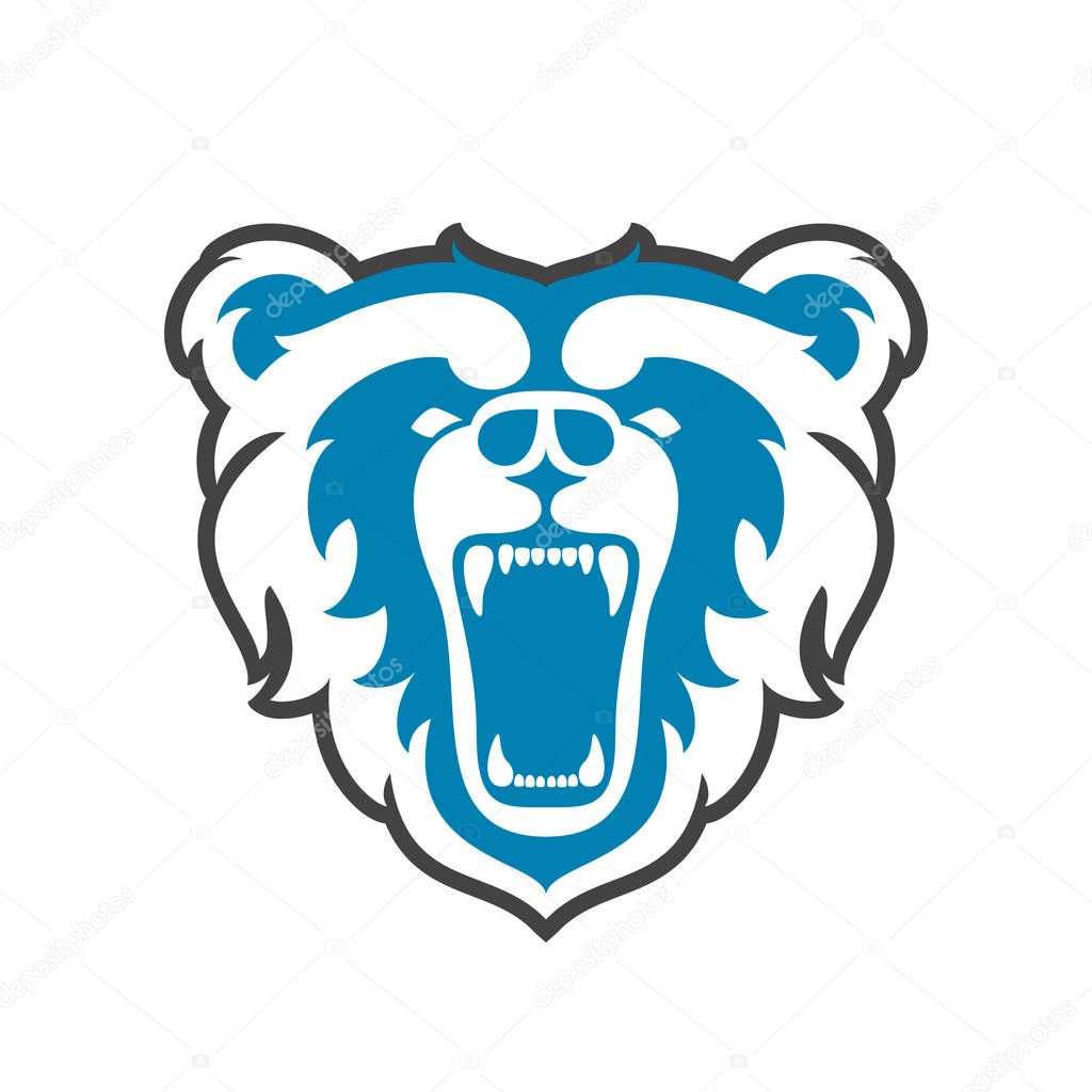 Bear Logo for sport club or team. Animal mascot head logotype. Template. Vector illustration. Flat style