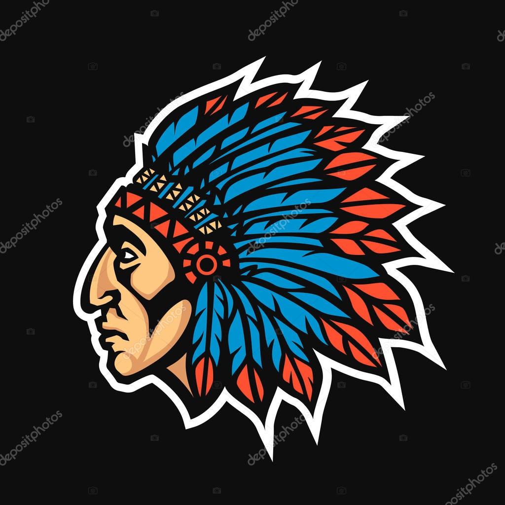 Native American Indian Chief head profile. Mascot sport team logo. Vector illustration logotype