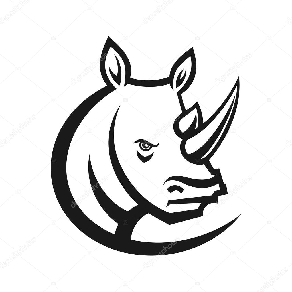 Rhinos head logo for sport club or team. Animal mascot logotype. Template. Vector illustration. Flat style