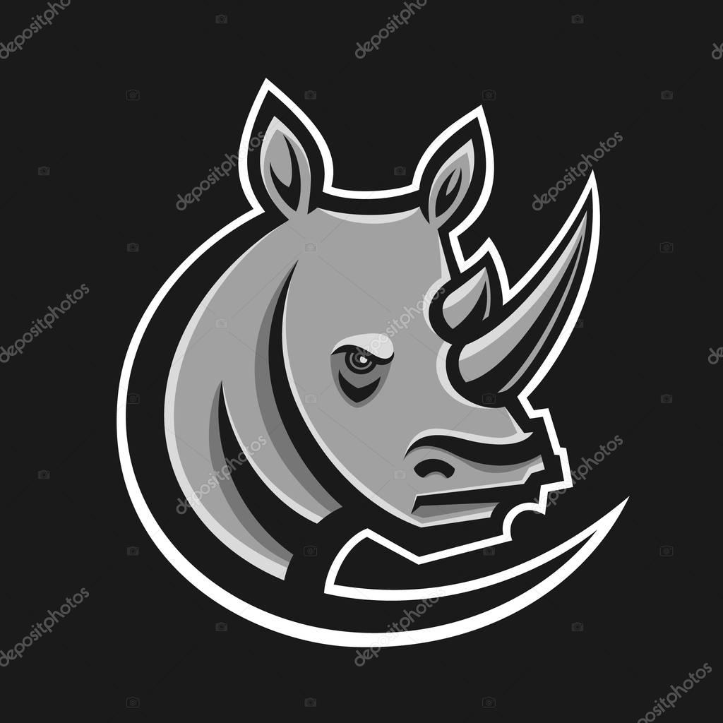 Rhino sport logo vector illustration. Logotype template for mascot team. Rhinoceros head. Flat style