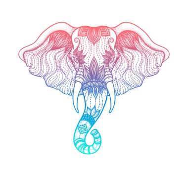 Fil başkanı sanat boho tasarım satır. Hint Tanrı Ganesha vektör çizim