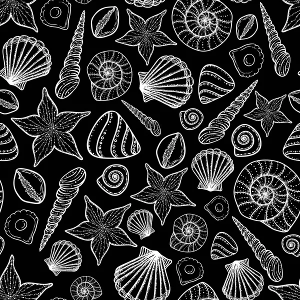 Vektor varrat nélküli mintát a strand tengeri kagylókból doodle stílus. Tetoválás — Stock Vector