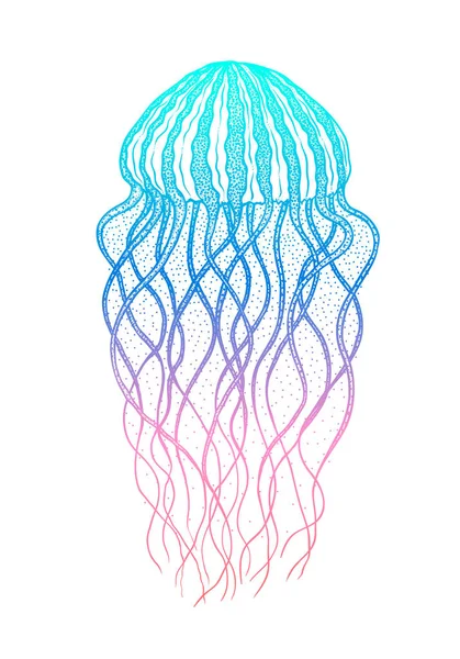 Jellyfish in line art style. Vector illustration. Ocean elements — Stock Vector