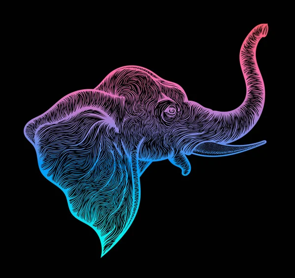 Tête d'éléphant en ligne de profil art design boho. Illustration du dieu indien Ganesha. Vecteur — Image vectorielle