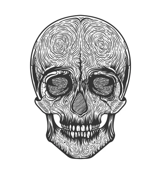 Calavera humana estilo tribal. Tatuaje blackwork. Ilustración dibujada a mano vectorial. Boho. — Archivo Imágenes Vectoriales