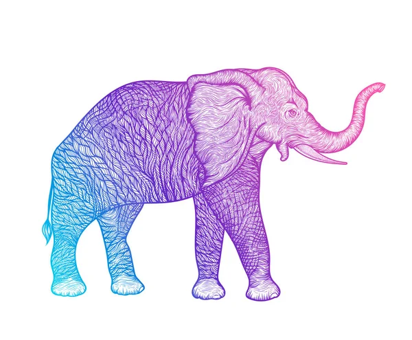Elephant in profile line art boho design. Vector illustration — Stock Vector