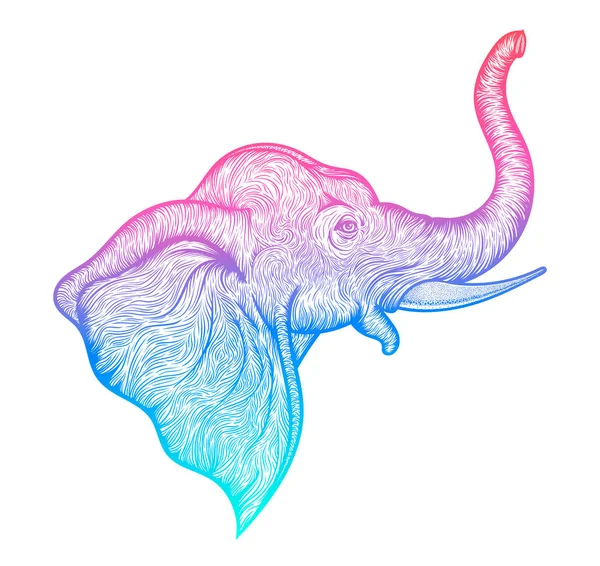 Cabeza de elefante en la línea de perfil art boho design. Ilustración del dios indio Ganesha. Vector — Vector de stock