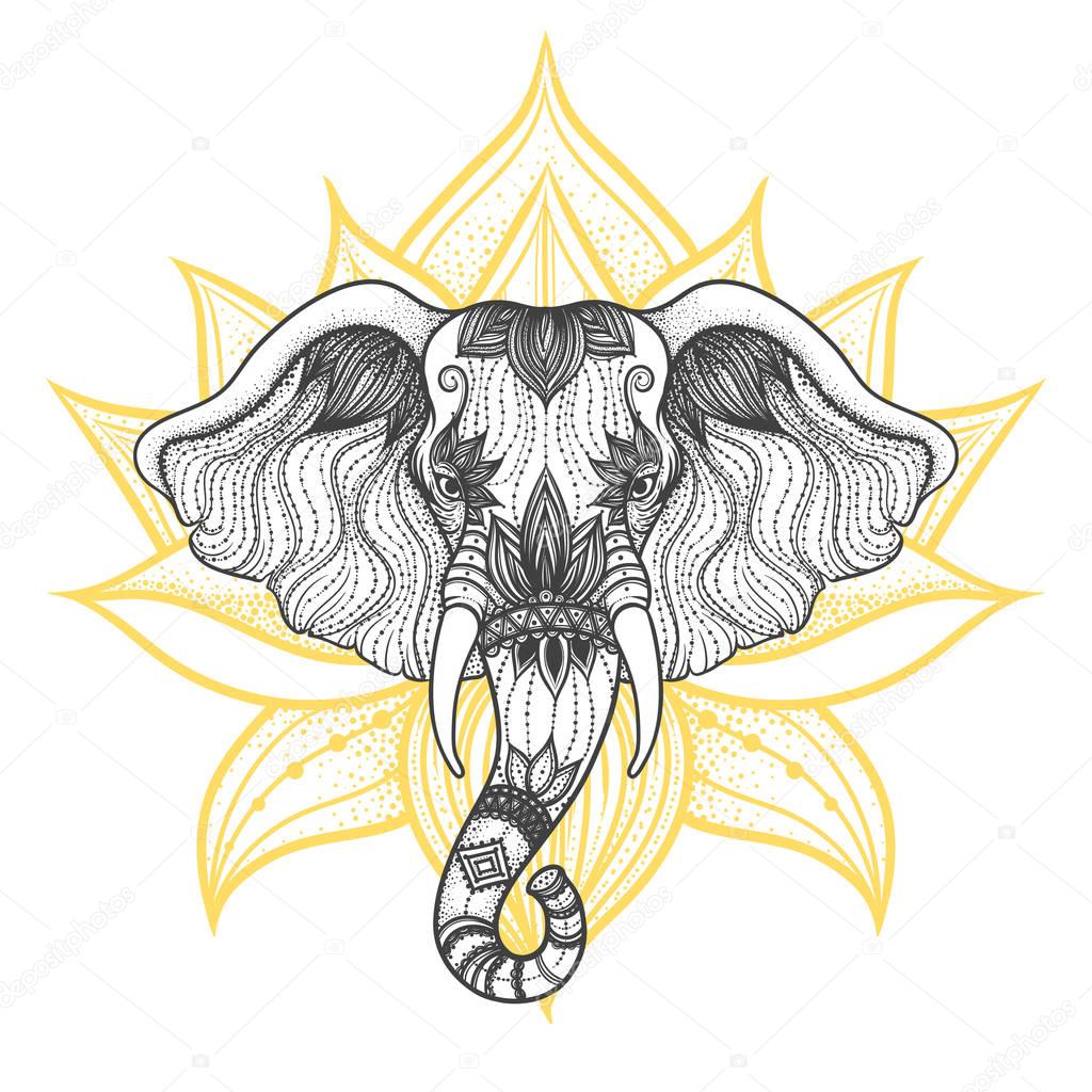 Head of a elephant boho design vector. Indian God Ganesha.