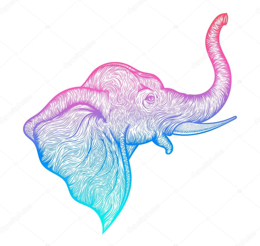 Head of a elephant in profile line art boho design. Illustration of Indian God Ganesha. Vector