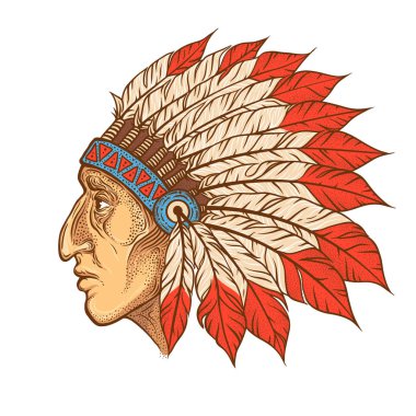 Native American Indian chief head profile. Vector vintage illustration. clipart