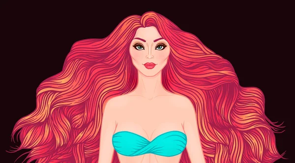 Εικονογράφηση διάνυσμα κορίτσι με μακριά μαλλιά. Γυναίκα μοντέλο, σαλόνι ομορφιάς μόδα — Διανυσματικό Αρχείο