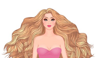 Uzun saçlı kız vektör Illustration. Kadın modeli, moda Güzellik Salonu
