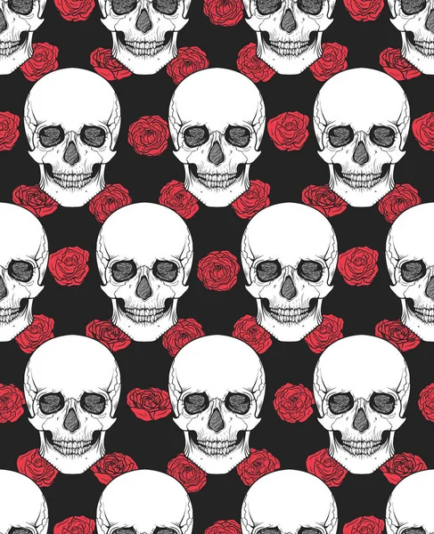 İnsan kafatası kabile stili seamless modeli. Çizilen illüstrasyon vektör ver. Boho 