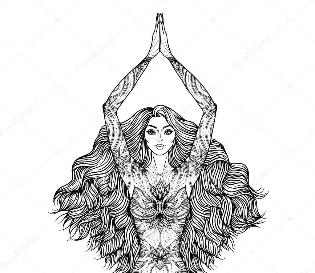 Yoga woman vector illustration. Girl Meditation