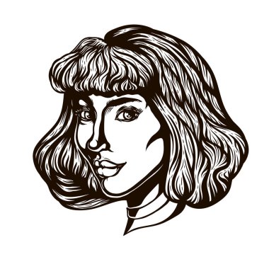 Üç çeyrek görünümünde kadın portresi. Gotik tarzı. Dövme siyahişi