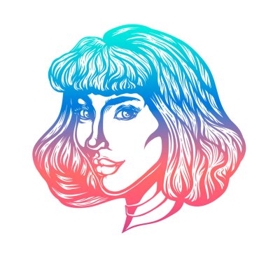 Üç çeyrek görünümünde kadın portresi. Gotik tarzı. Dövme siyahişi