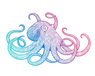 Ahtapot hat sanat stil vektör Illustration. Tasarım t-shirt, posterler için.