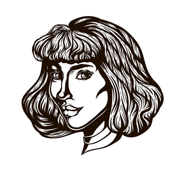 Üç çeyrek görünümünde kadın portresi. Gotik tarzı. Dövme siyahişi