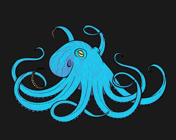 Ahtapot hat sanat stil vektör Illustration. Tasarım t-shirt, posterler için.