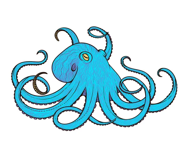 Vector illustration of octopus line art style. Design for t-shirt, posters. — Stock Vector