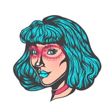 Üç çeyrek görünümünde kadın portresi. Gotik tarzı. Dövme siyahişi