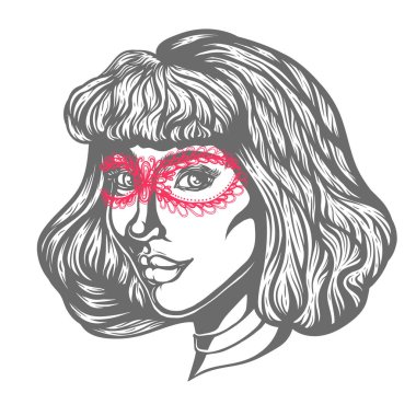 Üç çeyrek görünümünde kadın portresi. Gotik tarzı. Dövme siyahişi