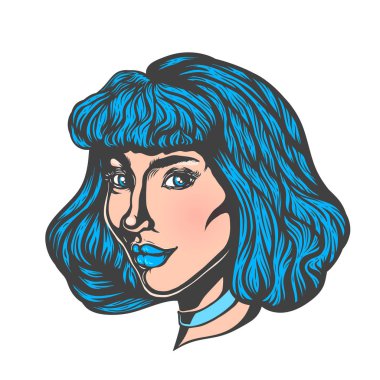 Üç çeyrek görünümünde kadın portresi. Gotik tarzı. Dövme siyahişi