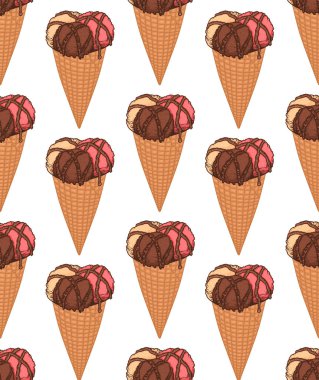 Üç kaşık toz dondurma waffle koni içinde ile Seamless Modeli