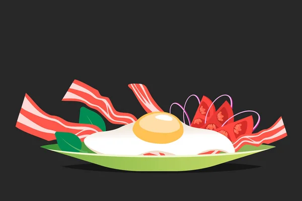 Snídaně s vajíčkem a slaninou vektorové ilustrace. Kreslený ploché styl — Stockový vektor