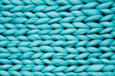 Mavi örgü battaniye doku. Büyük örgü. Ekose Merinos yün. Üstten Görünüm