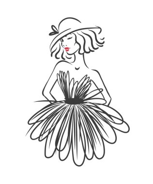 İçinde beyaz izole kadın silüeti. Moda vektör çizim. Atelier için logo