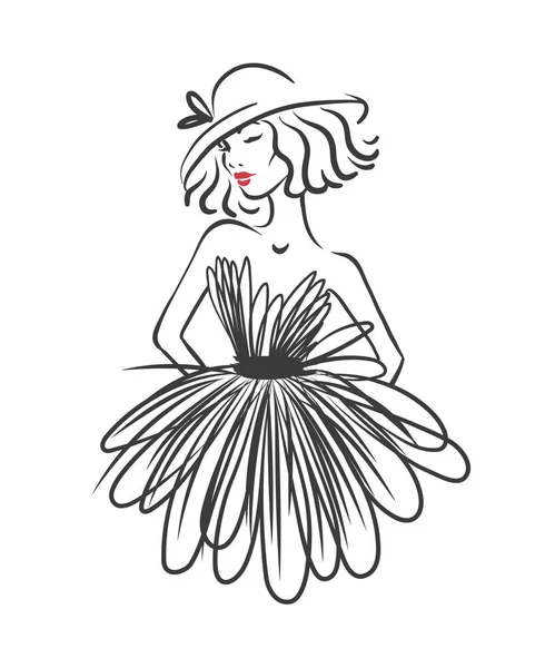 İçinde beyaz izole kadın silüeti. Moda vektör çizim. Atelier için logo