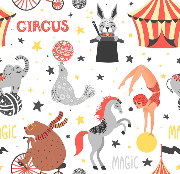 Sirk hayvanı Dikişsiz desen vektör çizim. Sevimli çizgi film karakterleri.