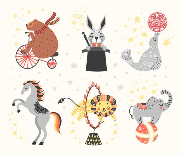 Vectorillustratie van circus dier. Schattig stripfiguren. Geïsoleerd op wit — Stockvector