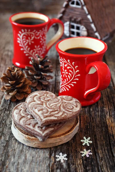 Two cup of coffee and gingerbread — Stock Photo, Image