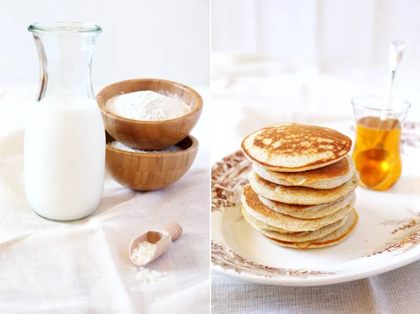 Glutenfrei: Pfannkuchen mit Reismilch und Reismehl — Stockfoto