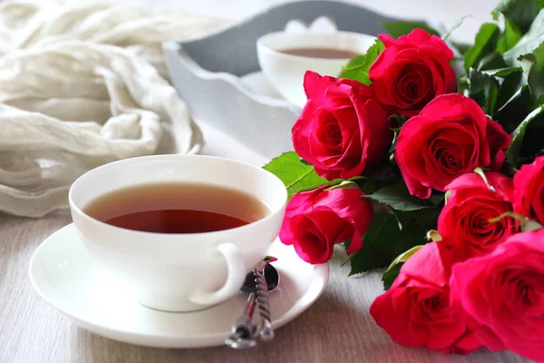 Valentine's Day: Romantic morning Tea for two — Stock Photo, Image