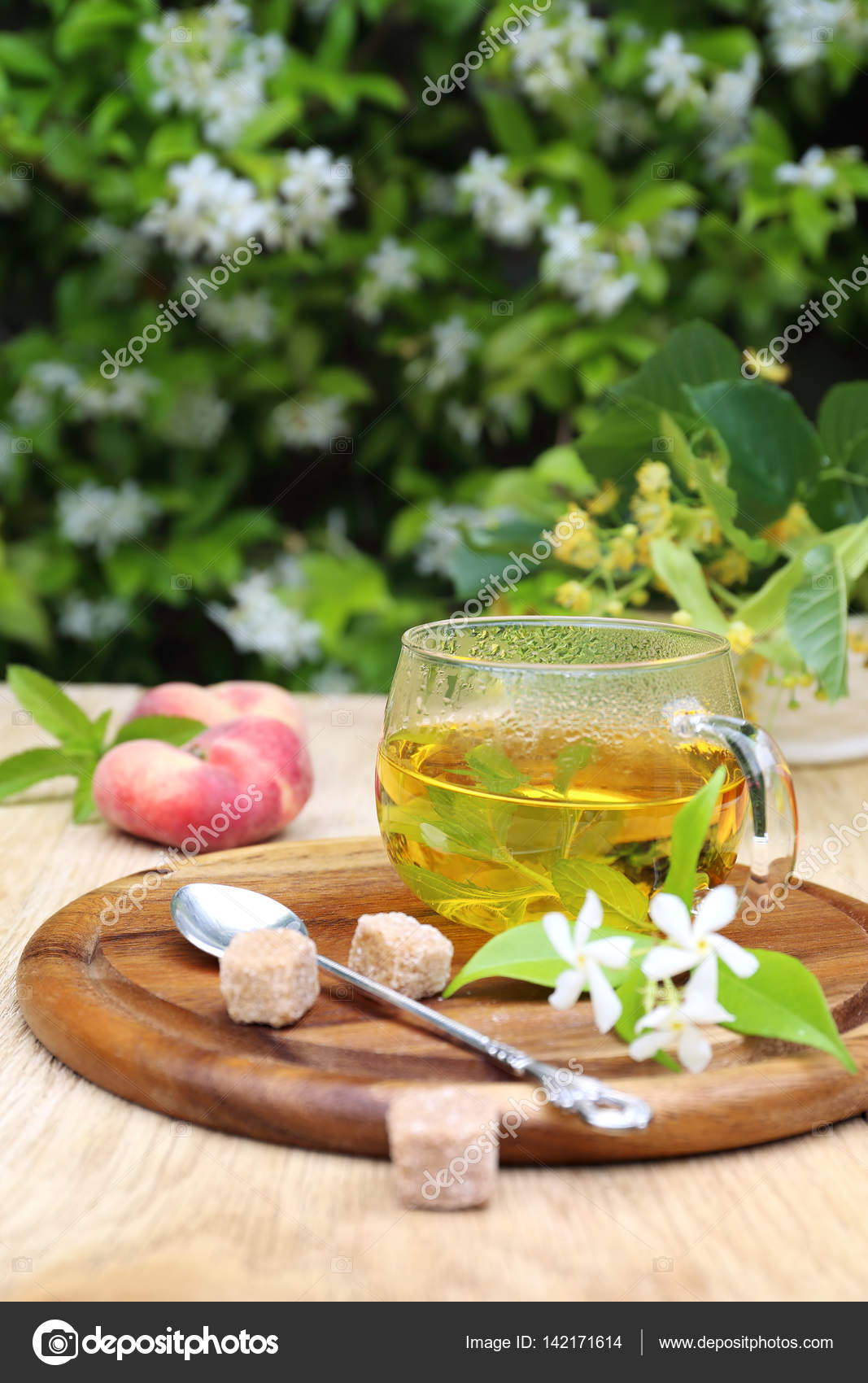 Summer Tea Party herbal tea in the lush garden — Stock Photo