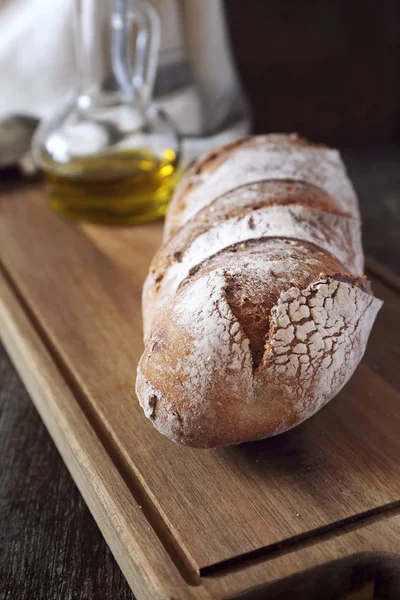 French country bread and oil olive — Stock Photo, Image