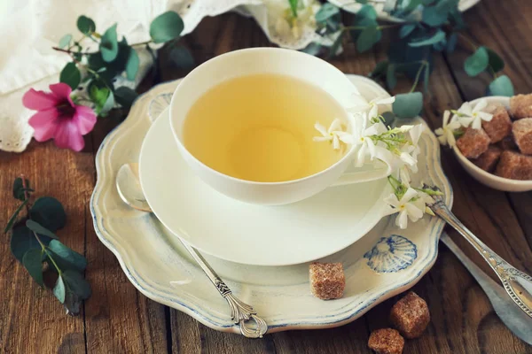 Romantic tea drinking with jasmine tea — Stock Photo, Image