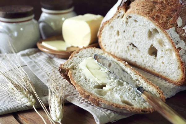 French sourdough bread and butter — Stock Photo, Image