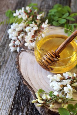 Cam Kavanoz ve çiçekli Akasya Acacia tatlım