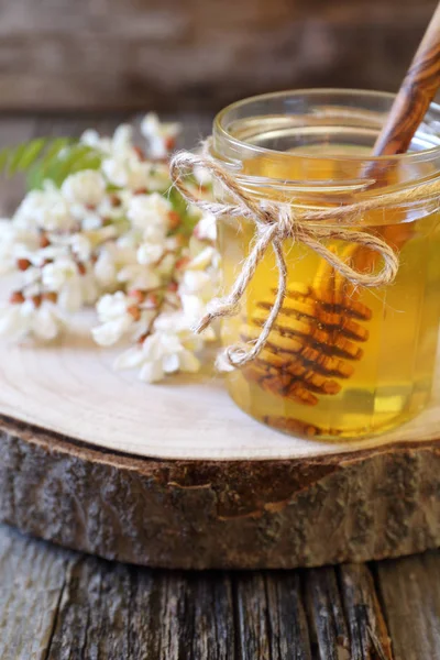 Μέλι ακακίας και ανθοφορίας ακακίας — Φωτογραφία Αρχείου