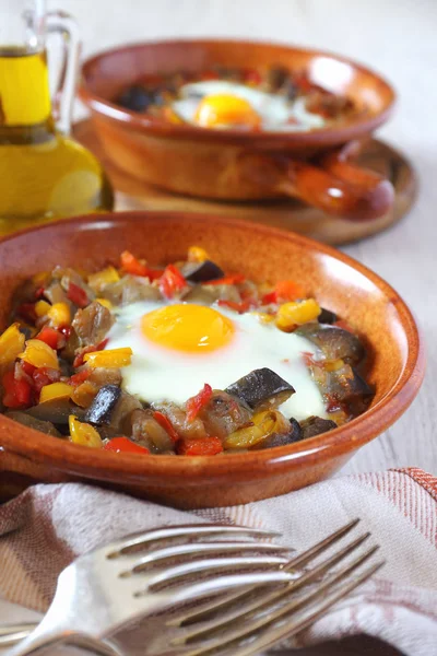 Ratatouille met ei in twee keramische platen — Stockfoto