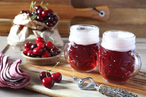 Light fruit craft beer and cherry, rustic style